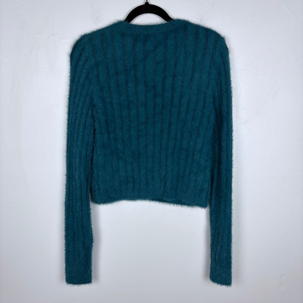 Le Lis Button Down Eyelash Cardigan Teal Green Heart Buttons Coquette Medium - Picture 7 of 7